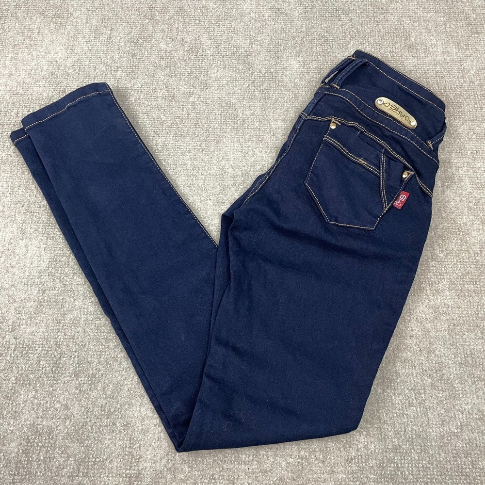 Sky Dream Jeans Womens 28 Blue Denim Cotton Dark Wash Low Rise Logo Skinny Leg
